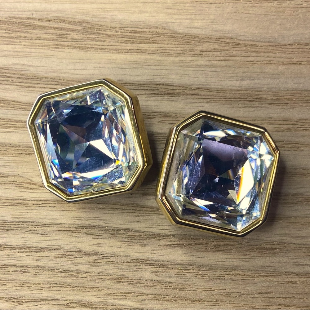 Swarovski large square gold tone statement earrings